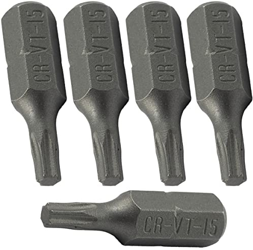 AERZETIX - C62140 - Set di 5 punte per avvitare 1/4'' a impronta stella T15 6 lati - lunghezza 25mm - strumento serraggio chiave a cricchetto bussola cacciavite ferramenta meccanica - in acciaio CR-V