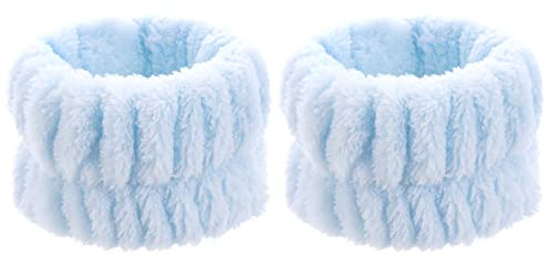 WLLHYF 2Pieces Face Washing Wristbands Spa Wash Band Microfiber Wrist Towels for Women Washing Face Makeup Skin Care Yoga Prevent Liquid from Spilling Down Arm (Blue)