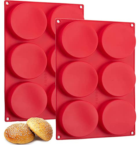 Dootafy Lot de 2 moules à chignon hamburger en silicone, moules à gâteau ronds de 10,2 cm pour petits gâteaux, muffins, chignons, crème pâtissière, tartes, dessous de verre en résine