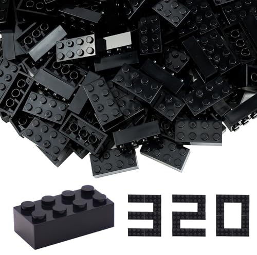 WYSWYG Set di mattoncini da costruzione 2 x 4, 320 pezzi, nero, set di blocchi da costruzione classici, compatibili con tutte le principali marche