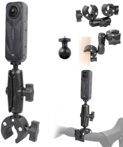 PellKing Camera Motorcycle Mount for Insta360 X6/X5/X4/X3/X2,Double Super Clamp Mount Umbrella clamp Holder for Monitor Bracket Magic Socket Arm with 1/4 Thread for Moto Bike Bicycle Handlebar
