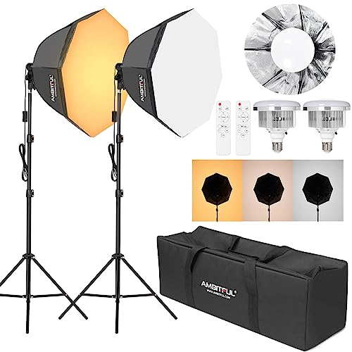 Kit d'éclairage de Photographie Softbox - 2 x 65 cm - avec trépied de 2 m et 2 Ampoules LED Bicolores 50 W 3000-6500 K - Éclairage continu à LED pour Enregistrement vidéo/Streaming en Direct