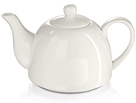 Modermo Teiera in Porcellana 300 ml, linea Primo, per Servizio da Tè, Antigoccia, Teapot, per Cucina, Bar, Casa, Hotel, Ristorante, Linea Resistente e Durevole, Bianca