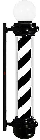 Poste De Peluqueria Barber Pole Led, Negro Blanco Luminoso Giratorio Poste de Barbero con Rayas de Colores Rojo Blanco y Azul, Varios Modelos y Colores para Elegir A,68cm