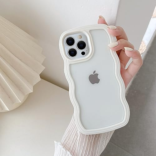 QLTYPRI Kompatibel mit iPhone 15 Pro Max Hülle, iPhone 15 Pro Max Transparent Case Aesthetic Curly Handyhülle Frauen Mädchen Girls Süßes Wellen Design Silikon TPU Bumper Schutzhülle - Weiß