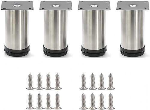 MIEGUIWOR 4 Pezzi Piedini Per Mobili,Piedini Regolabili per Mobili in Acciaio Inossidabile,Piedi per Mobili per Armadietto,Divano,Tavolo,Letto,Con Viti in Acciaio Inossidabile (Argento,10cm)