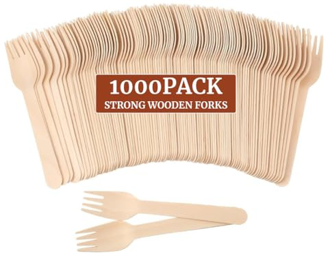 1000 x Wooden Forks [6.25 inch], Earth Friendly and Disposable Forks Utensils for Party - Disposable Cutlery for Parties, Bamboo Cutlery