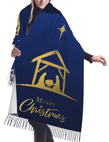 Christliche Weihnachtskrippe, Damenschal, Quaste, lange Schals, Schal, Winter, warm, Geschenk für Damen, Siehe Abbildung, One size