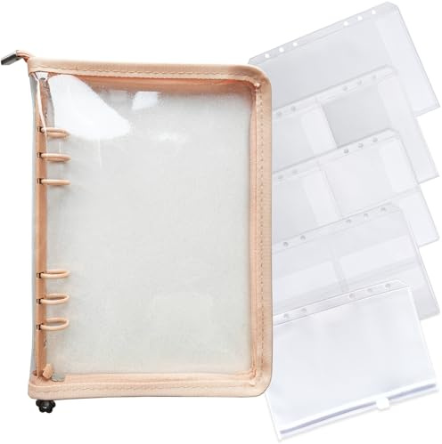 DY.2ten A5 Ringbuch Ordner mit Reißverschluss,Transparent Weich Notizbuch Planer Ordner PVC Einband, 6 Ringe, Binder-einband, A5 Reißverschluss Binder Taschen,Fotoalbum（Rosa）