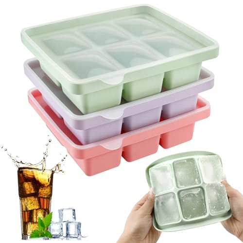 Auauraintt 3Pcs Ghiaccio Stampo Cubetti Silicone,vaschette per cubetti di ghiaccio in silicone con coperchio,impilabili e lavabili in lavastoviglie,per cocktail,birra,vino e snack per bambini inclusi