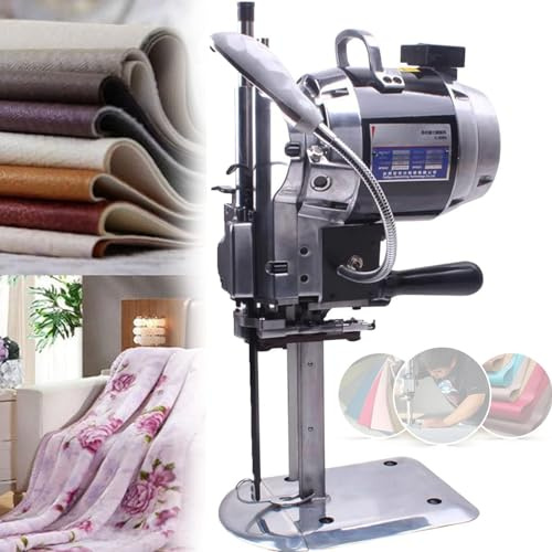 DPQYJPP Industrial Cloth Cutting Machine, Vertical Electric Fabric Scissors with LED Light, Automatic Sharpening Blade,Machine with Automatic for Cutting Leather/Rubber/Paperboard,8inch