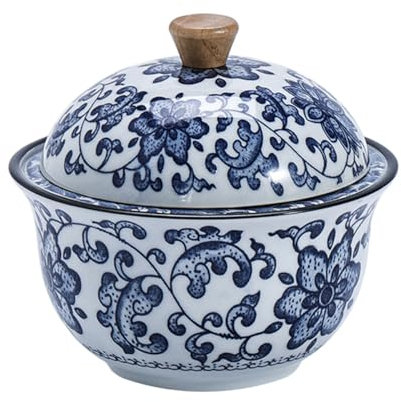 JHNIF Cenicero de porcelana azul y blanca con tapa, soporte para cenizas de 5 pulgadas para sala de estar
