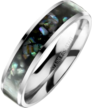 beyoutifulthings® Damen-Ring Abalone Muschel Silber Chirurgenstahl 6-mm breit Band-Ring Eternity-ring glänzend poliert 62 (19,7)