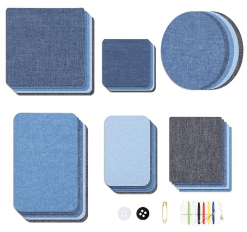 30 Stück Jeans Flicken zum Aufbügeln, 5 Farben Bügelflicken 6 Größen Aufbügelflicken Rechteck Quadrat Oval Jean Flickenfür Innen Außen Hose Erwachsene Kinder