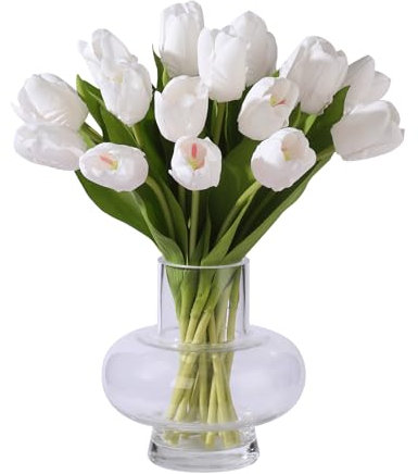 YunNasi Tulipani Artificiali 20pcs Fiori Finti Decorazion Casa Piante Artificiali per Decorazioni Bouquet di Fiori per Matrimonio Regalo per le donne Regalo di Natale (Bianco, 20pcs)