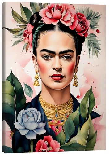 Posterlounge Frida Kahlo mit Rosen Leinwandbild von nobelart 20 x 30 cm Bunt Aquarell Malerei Wanddeko