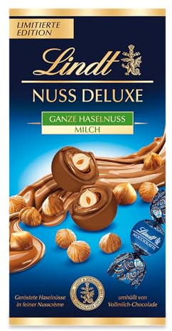 Lindt Schokolade | NUSS DELUXE Beutel Vollmilch-Haselnuss | 98g | Vollmilch-Schokolade mit gerösteten Haselnüsse in feiner Nusscrème | Schokoladen-Geschenk