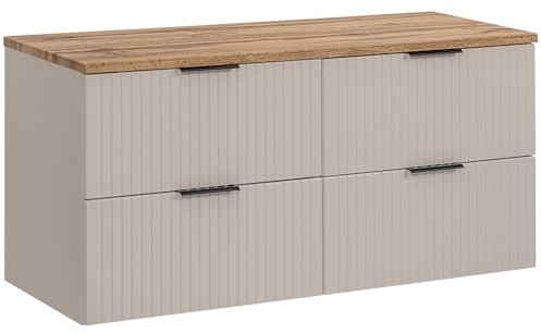 Lomadox Badezimmer Waschtischunterschrank 120cm, in Kaschmir und Eiche, mit 2 Softclose-Schubladen