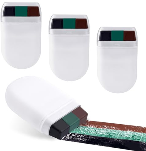 4pcs Peinture de Visage Camouflage 3 Couleurs, pour Chasse Faciles à Nettoyer Accessoires Chasse Maquillage Camouflage pour La Chasse Halloween Le Camping Les Fêtes à Thème(Noir, Vert, Café)