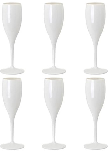 Eidoct White Champagne Flutes PP Prosecco Flutes Wine Glasses, Reusable White Champagne Glasses, Shatterproof, 180ml Capacity, for Weddings and Parties (6)