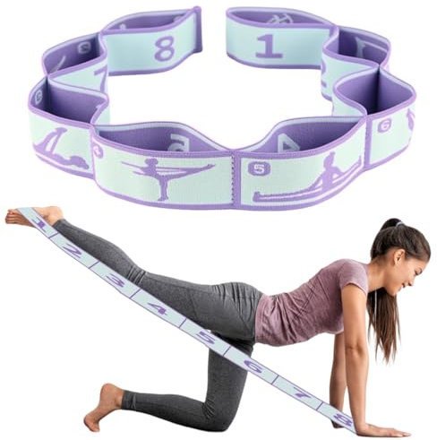 Yogagurt, Yogagurte zum Dehnen, Stretchbänder für Flexibilität, Stretchgurt, Yogagurt mit 8 Schlaufen für Yoga, Flexibilitätstraining (1 Stück, Lila)