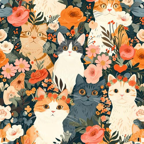 REDAMANCY Papier peint à décoller et à coller - Motif chat rose et orange - Style vintage - Facile à décoller - Pour table de chevet, tiroir, armoire, locataire