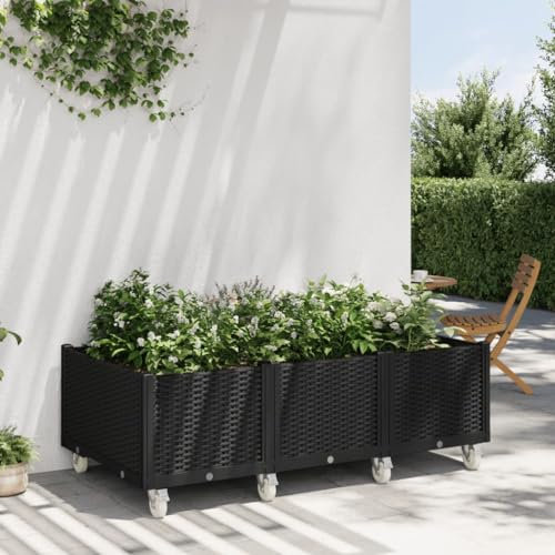 DYRJDJWIDHW macetero Rectangular,floreiras Exterior Rectangular Grandes,Jardinera con Ruedas PP Negro 150x80x54 cmIdeal para Jardines, Salones Donde se necesite