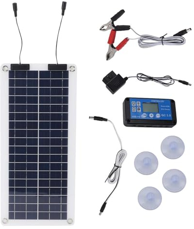 Chargeur Solaire de Maintien | . 100W Imperméable Solaire Batterie de Maintien de la Batterie Solaire Sortie 12V-24V pour Voiture, Camping-Car, Marine, Bateau, Moto, Voiture, 7.87 * 17.13 Pouces
