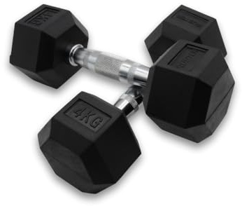 RUSTER Mancuernas Hexagonales 4kg, set de 2. Goma Resistente, Agarre Seguro