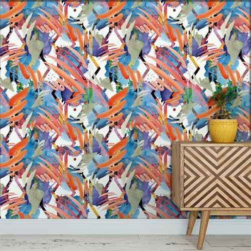 Klebefolie Möbel Orange Blau Abstract Selbstklebende Folie Vinyl Selbstklebende Tapete Wasserdicht Möbelfolie Dekorative Wandtapete Wohnzimmer Schrank Tapeten 2P (38.6x250.6 cm)
