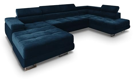 Masseno Ecksofa CASONE R-S mit Schlaffunktion U-Form, Sofa mit Bettkasten, Wohnzimmersofa, Couch, Soffa, Bettsofa, Couchgarnitur- Blau, Monolith 77