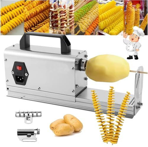 HEAXIY 3 su 1 Affettatore di Patate a Tornado Elettrico, Tagliere di Patate a Spirale in Acciaio Inossidabile, Macchina per La Torre di Patate per Casa e Commerciale