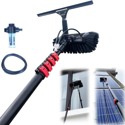 Perche de Nettoyage de vitres de 3,6 à 10,8 m, Tuyau d'alimentation en Eau, Panneau Solaire télescopique Extensible, kit d'équipement de Brosse de véranda, Nettoyage de Toit de fenêtre (7,2