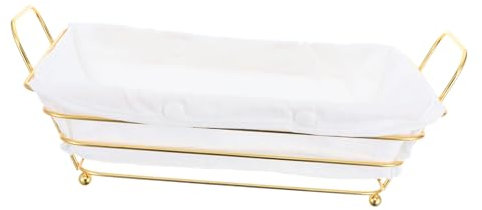 CIYODO Gold Wire Rectangular Metal Storage Basket with Hollow Design, Bread and Fruit Serving Tray Organizer for Kitchen, Pantry, Bathroom Shelves, Decorative Food Display and Storage