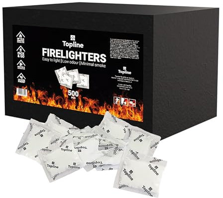 Instant Fire Starter Lighters Multipack - Individually Wrapped 500 Odourless & Easy to Light Firelighters Sachets. Waterproof Fire Lighters for Wood Burners, Fire Logs, Charcoal BBQ, Open Fires