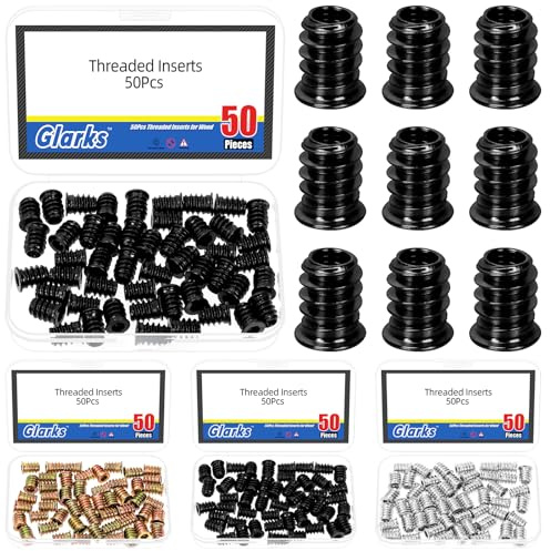 Glarks 50pcs noir M6 x 15mm inserts filetés écrous, acier au carbone Hex socket entraînement écrous inserts pour cadres de lit, planches, bois meubles boulon fixation
