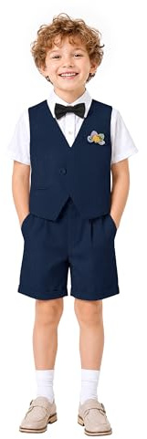 LOLANTA 6-teiliges Sommer-Set für Jungen mit Weste, Hemd, Shorts, Fliege, Hosenträgern, Anstecker, 4–11 Jahre