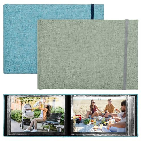 FORYNXHWIN 2 Pack Small Photo Albums 6x4, Slip in Photo Album, 200 Pages Photo Album Books, Mini Photo Book with Linen Cover for Birthday Wedding Family Travel Anniversary (Blue & Grey)