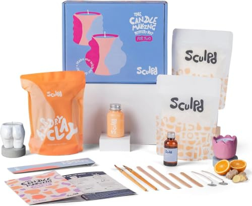 Sculpd - Das Original-Set zur Kerzenherstellung und Töpferei – komplettes 2-Personen-Kunst-Set: enthält lufttrocknenden Ton, Sojawachs, Duft und Werkzeuge – DIY Kunsthandwerk Geschenk für Erwachsene