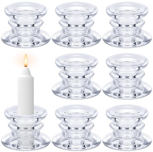 Hejo 8 Stück Kerzenständer Glas Set, Kristallklarer Kerzenhalter für Stabkerze, Stabiler Stabkerzenhalter, Halterung für Stabkerzen für Heimdekoration Hochzeit Advent Weihnachten