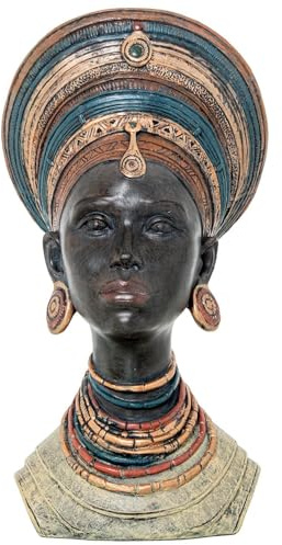 Figura di un busto di una resina africana in oro, nero e verde 27x21x50cm
