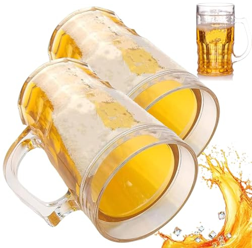 Vgpbphj Fake Beer Glass, 400ml Double Layer Funny Beer Stein, Fake Double Fake Beers Mug with Mezzanine, Prank Beer Mug with Handles, Leak-Proof Insulated, Realistic Cup for Bars Beverages (2 Pcs A)