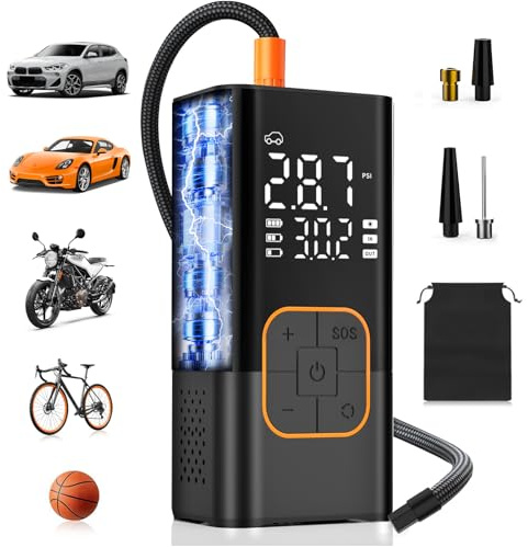Kabellose Elektrische Luftpumpe, Elektrische Fahrradpumpe mit Digitalem Manometer -150 PSI, Dualwertanzeige, LED-Leuchte, Tragbarer Fahrradpumpe für Auto/Fahrrad/Motorrad/Ball