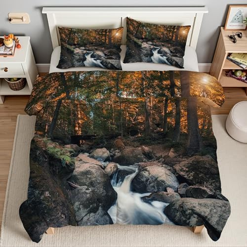 Piumino Matrimoniale Cascata Trapunte Bosco Piumone Imbottito Resistente Lavabile, Super Morbida Trapunta, piumini 220x240 cm in Microfibra Reversibile e 2 Federa 50x80 cmT2519