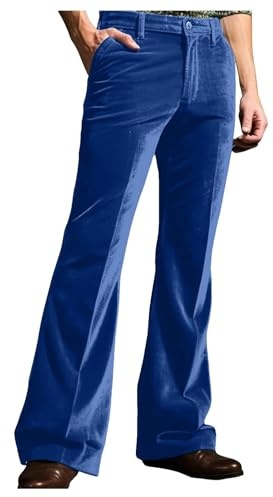 Generisch Pantalones de terciopelo para hombre con pernera acampanada, hippie, roca, pantalones de los años 70, elásticos, corte inferior, pantalones de campana, pantalones de roca, pantalones de