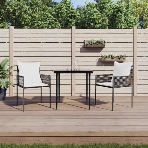 IBUQDDV Gartenstühle mit Kissen 2 STK. Braun 54x61x83 cm Poly Rattan PE Geflecht Stahlrahmen für Terrasse Außenbereich