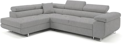 Ecksofa mit Schlaffunktion PASTI L-Form, Sofa Couch mit Bettkasten, 3-Sitzer Eckcouch, Schlafsofa für Wohnzimmer, Big Sofa Couch mit Schlaffunktion (Easy Clean Hellgrau, Ottomane Links)