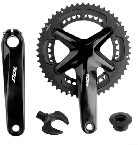 Pédalier de vélo de route 34T 50T double plateau de 170 mm AL6061 en aluminium 130 mm 24 mm broche creuse compatible avec chaînes de transmission 9, 10, 11, 12 vitesses (39/53T sans BB)