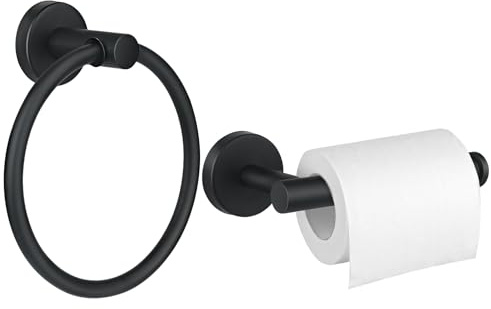 Black Toilet Roll Holder Towel Ring, Stainless Steel Toilet Roll Holder