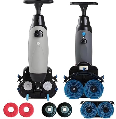 Walk-Behind Commercial Floor Scrubber Buffer Polisher Machine Dual Brushes Pads Drivers 13000 sqft/h Cordless Rechargeable Lightweight